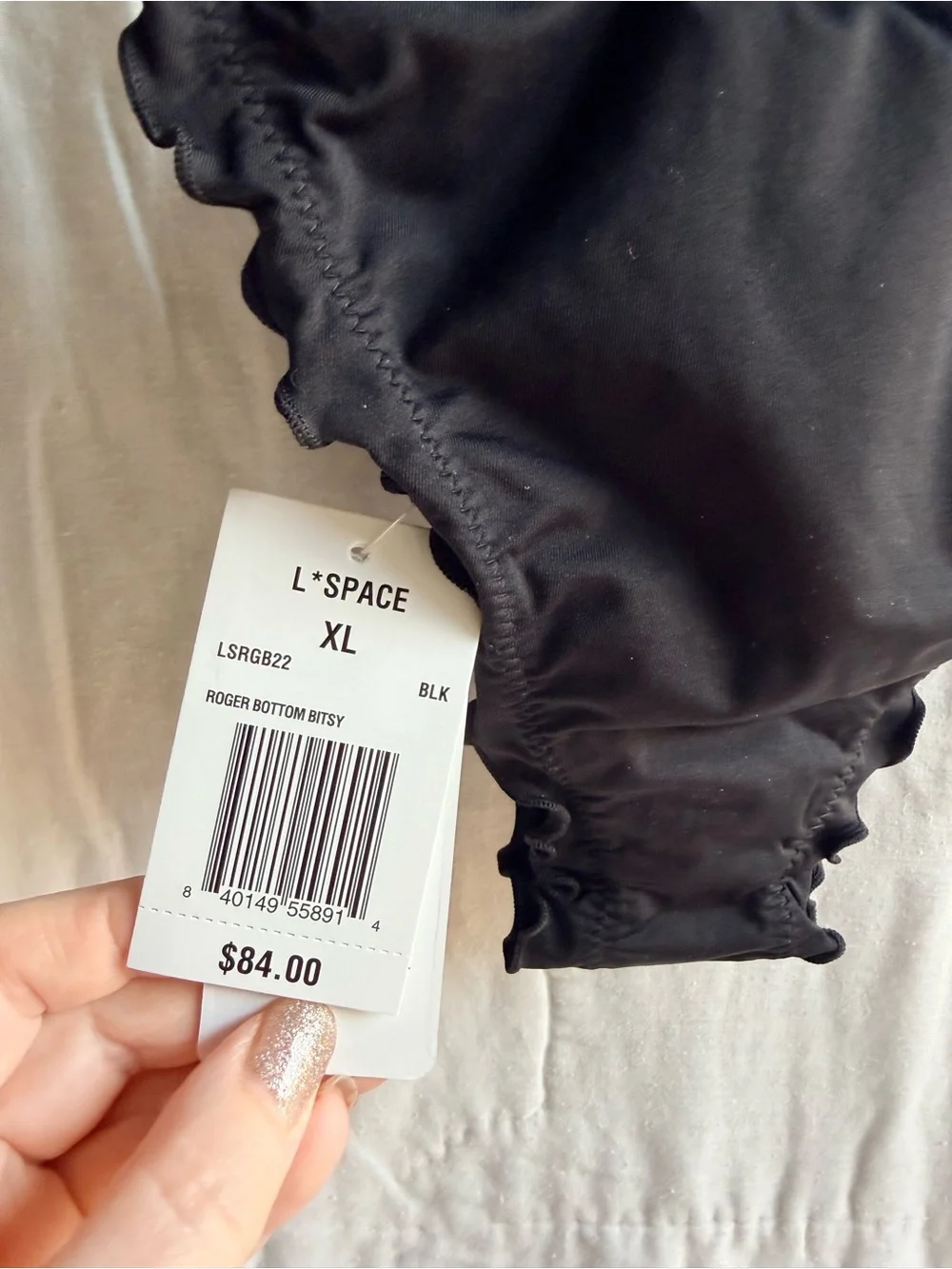 l*space Black Ruffle Tie-Side Bikini Bottom
